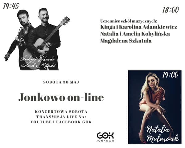Plakat Jonkowoon-line - koncertowa sobota Plakat z fotografiami Andrzeja Żukowskiego i Pwała Kotarskiego oraz Natalii Mularonek
